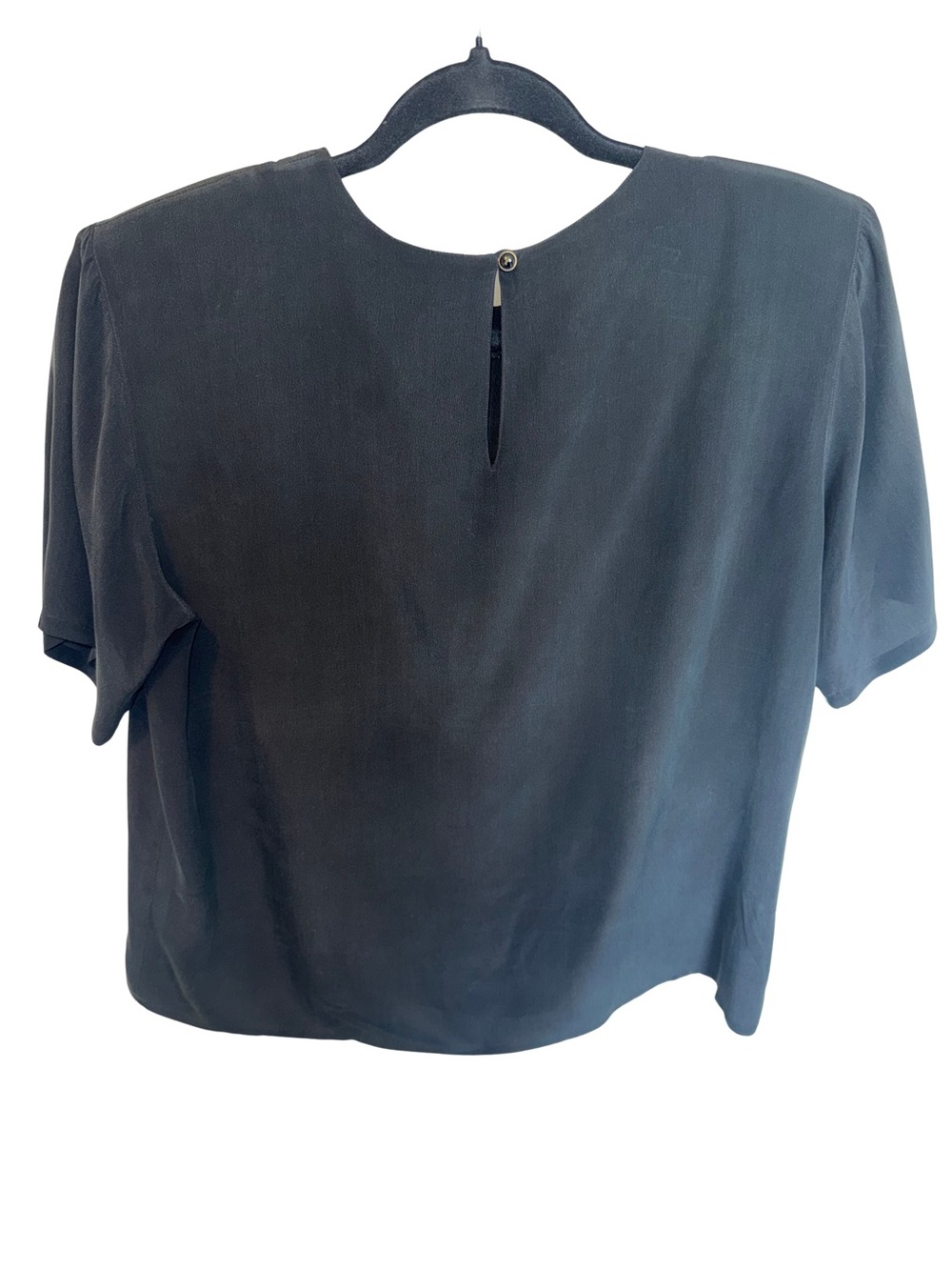 Vintage 100% Silk Black Oversized Agora Crew Neck Short Sleeve Top Keyhole Back